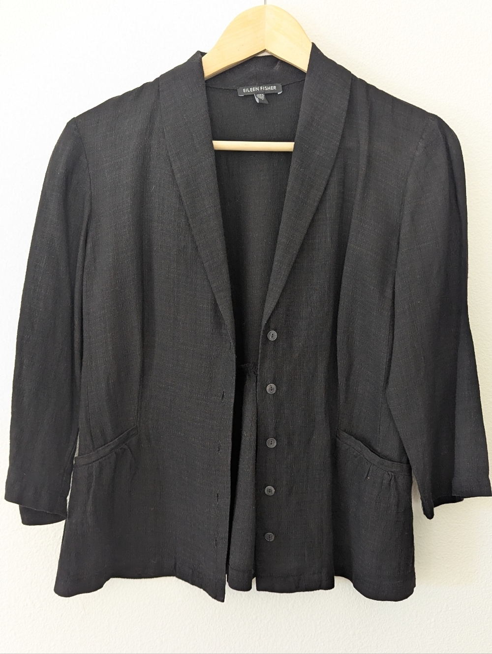 Eileen Fisher Black Button-Front Linen Blend Jacket